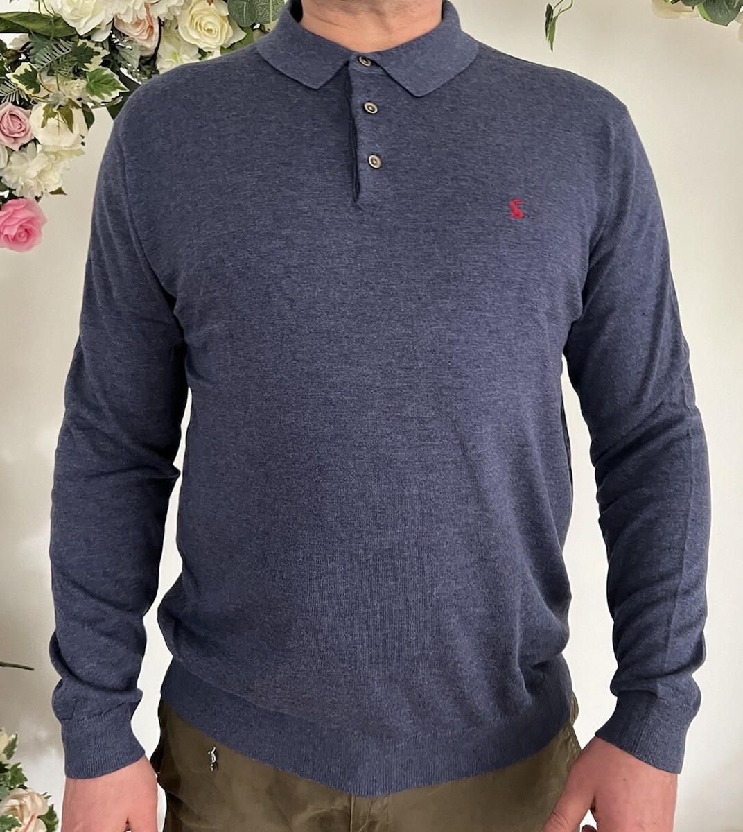 JOULES Mens Polo Jumper Top Knitted Size XL 2XL Blue Long Sleeve