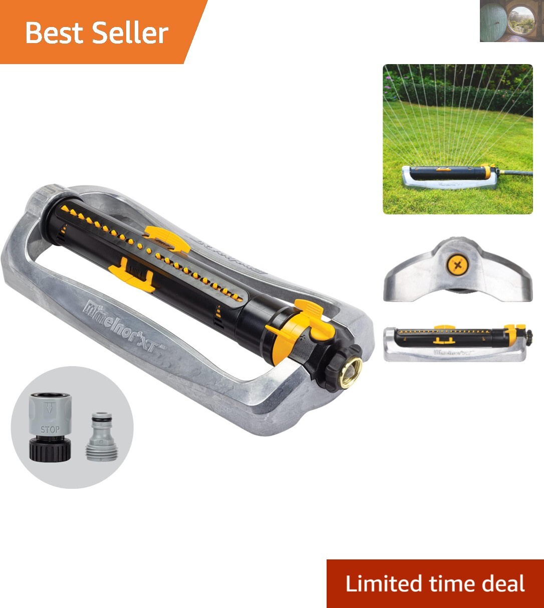 Turbo Oscillating Sprinkler with Metal Base, 4,500 Sq. Ft. Coverage, Adjustable