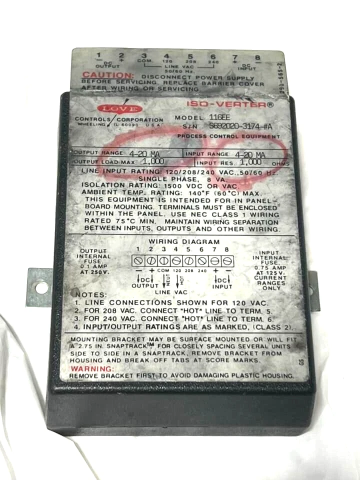 Love Controls Iso-Verter  Model 116GE   Input: 0-5vdc   Output: 4-20mA    USED - Image 2 of 4