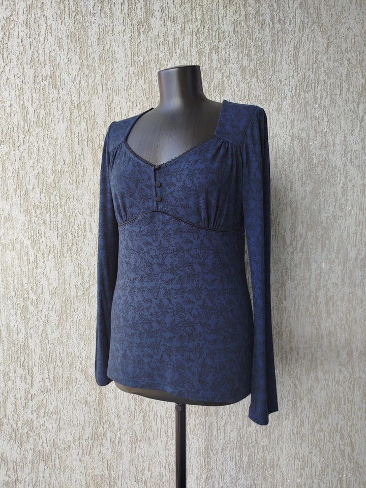 Top Vive Maria Manga Larga Azul Botones Estampado Floral Viscosa Mezcla Lana Talla L Foto 2 de 4