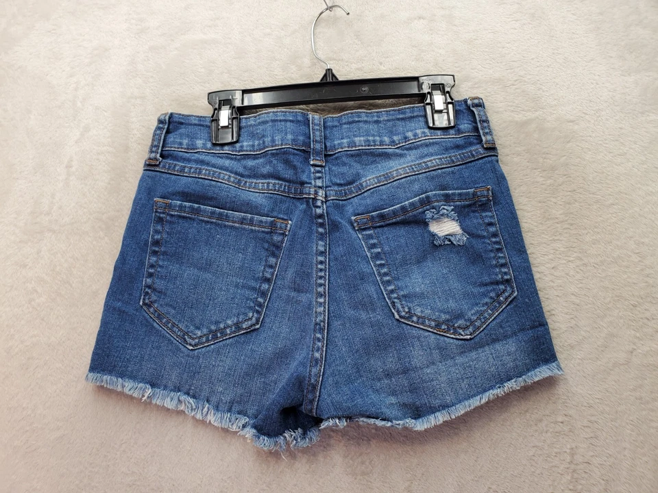 Pantalones Cortos Para Mujer Just USA Corte S Azul Denim Algodón Bolsillos Envejecidos Tiro Alto Foto 2 de 4