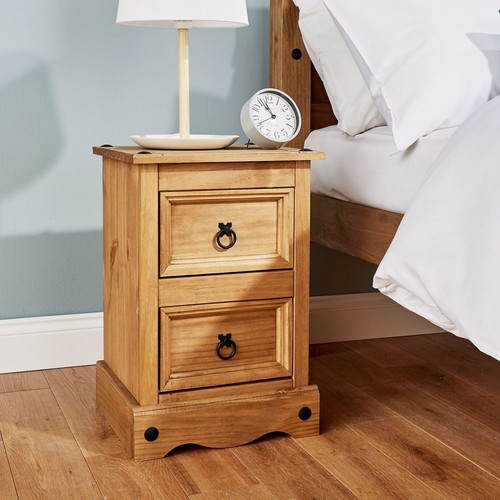 Corona Pine Bedside 2 Drawer Bedroom Drawers Side Table