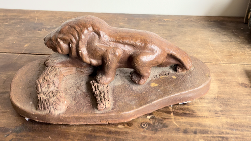 Antique Sewer Tile Folk Art Pottery Lion Base Free Form Ohio Provenance 1920s - Video 1 of 1