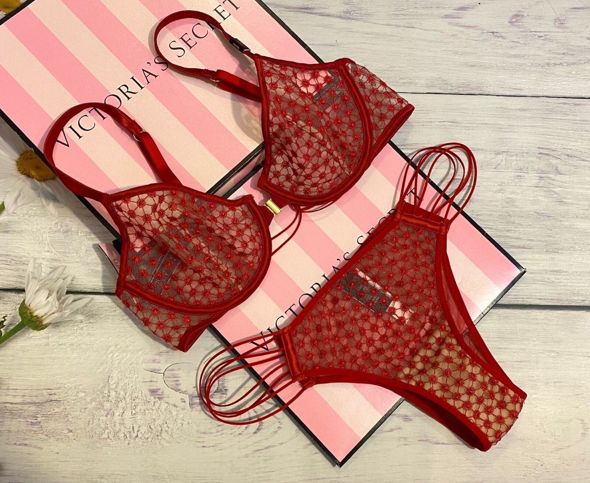 Victoria’s Secret VERY SEXY Starburst Unlined Demi Bra Brazilian Set Red