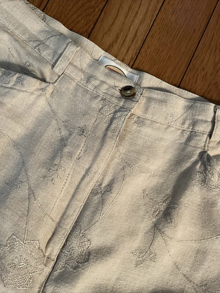 Vintage Talbots Irish Linen Blend Ankle Pant Sz 10 Embroidered Beige Tapered Leg - Image 3 of 4