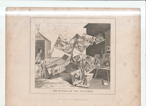 WILLIAM HOGARTH ENGRAVING , 1833 ,THE BATTLE OF THE PICTURES