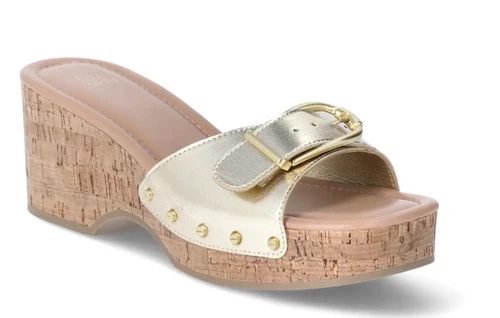 Time and Tru Women's SIZE 8 Buckle Cork Platform Sandals Color Gold NEW - Picture 10 of 15