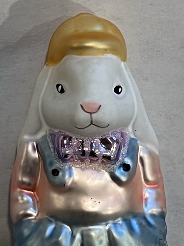 Vintage Glass Rabbit Bunny Clip On Ornament 4"  Bow tie Hat~ Easter, Christmas - Picture 10 of 11