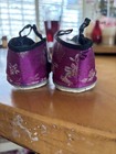 Pair Antique Silk Embroidered Chinese Lotus Childs Shoe Slipper Binding Pre 1900 — photo 4
