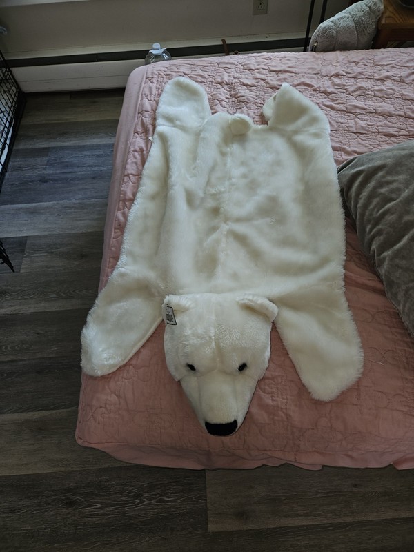 Collections Etc Polar Bear Rug Plush Faux Fur White Floor Throw Accent Rug NWT