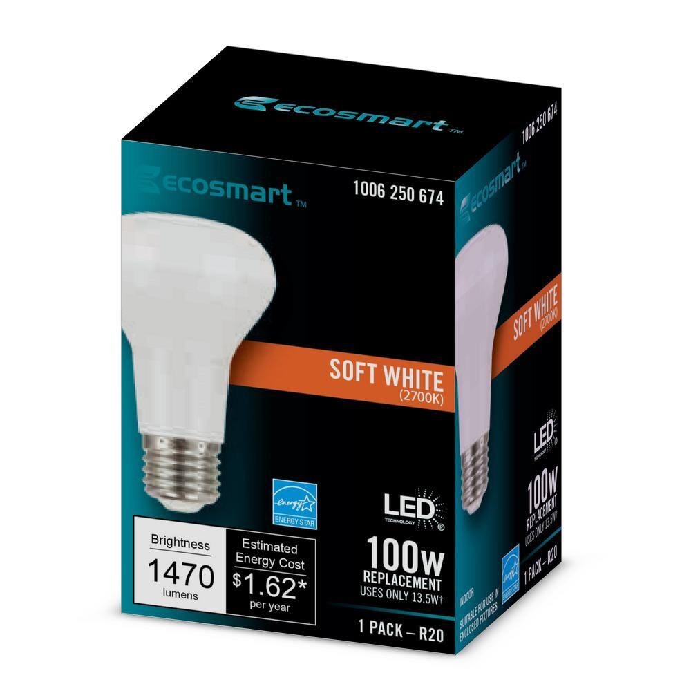 EcoSmart 100-Watt R20 Dimmable LED Light Bulb in Soft White (2700K)