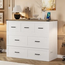 Full Size Modern Multi-Functional Murphy Bed Cabinet w/Drawer & USB Ports,White