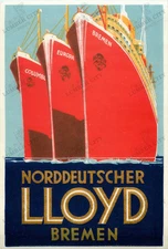 1929 Norddeutscher Lloyd Bremen Ships Vintage Travel Poster Wall Art Retro