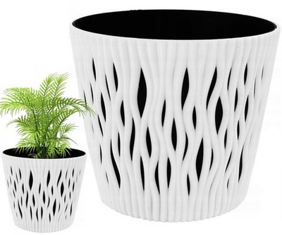 BLUMENTOPF DEKORATIVER DURCHBROCHENER TOPF 19CM SANDIG WEISS MIT 3L EINSATZ