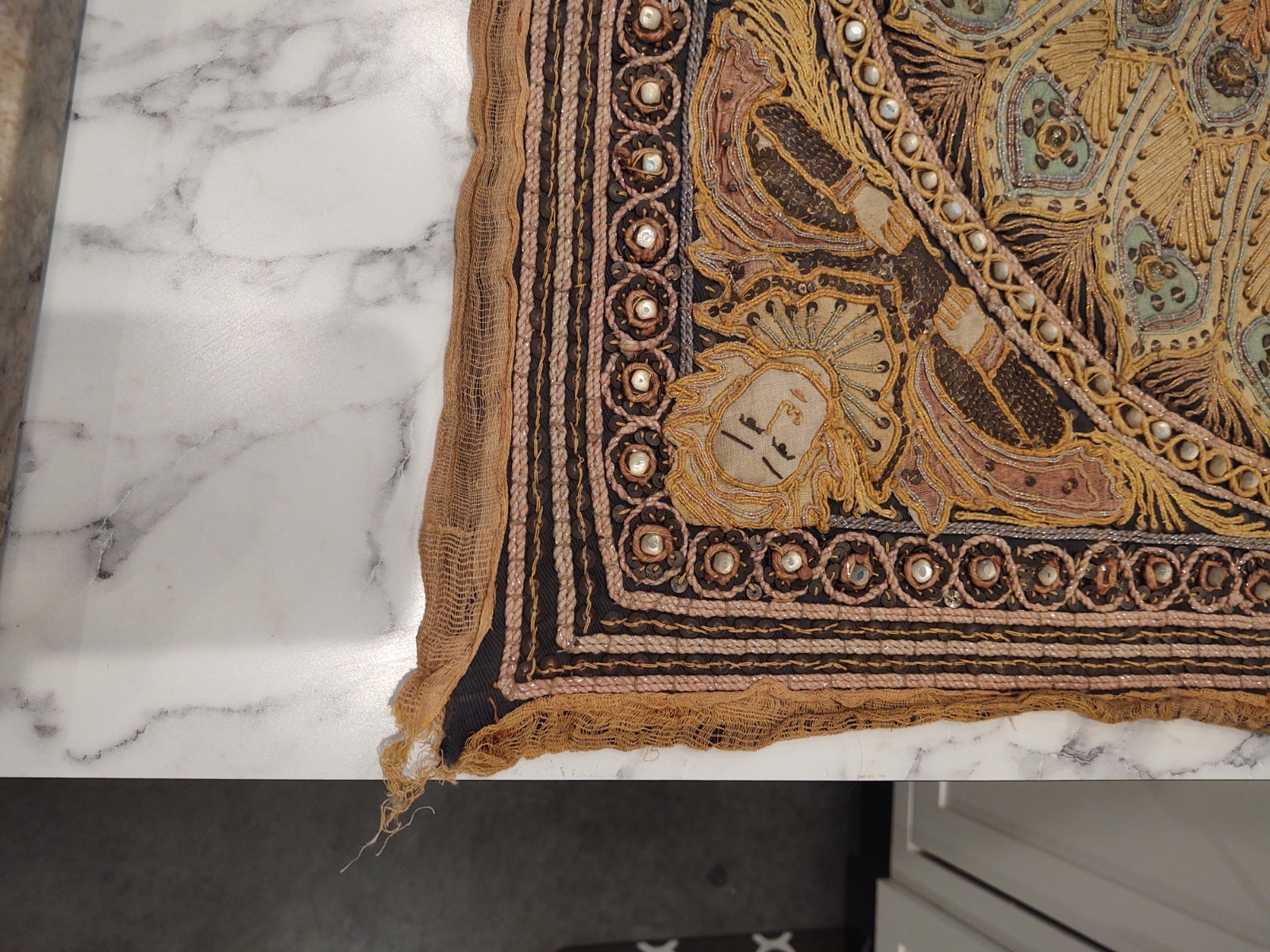 Sequin PEACOCKS Burmese KALAGA Hand-Embroidery Tapestry Wall Hanging 35 x 26 In