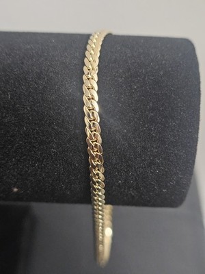 10in 14k Gold-Plated brass-3.4mm tight Miami Cuban ANKLET Bracelet Lobster Clasp