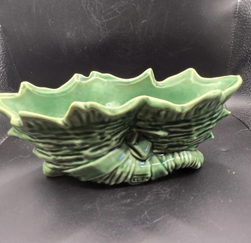 Vintage McCoy Double Cornucopia Planter – Glossy Green Glaze – Mid-Century USA P