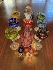 German Nachtmann Traube Cut To Clear crystal decanter and goblet set --11 pieces