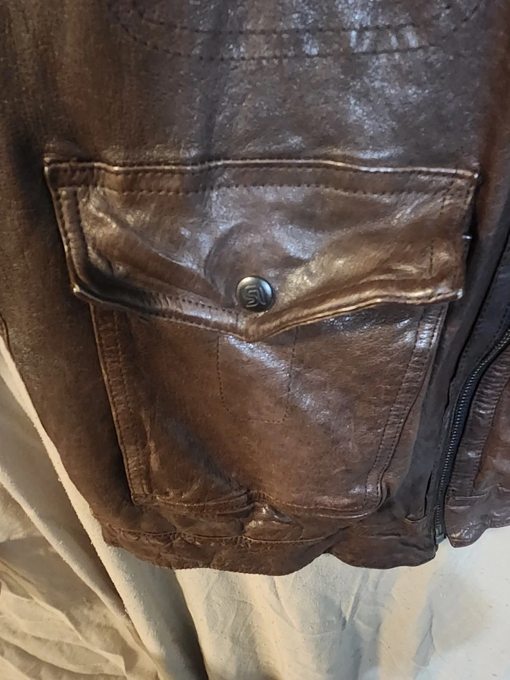 Chaqueta de cuero marrón Rogue L/E Foto 3 de 4