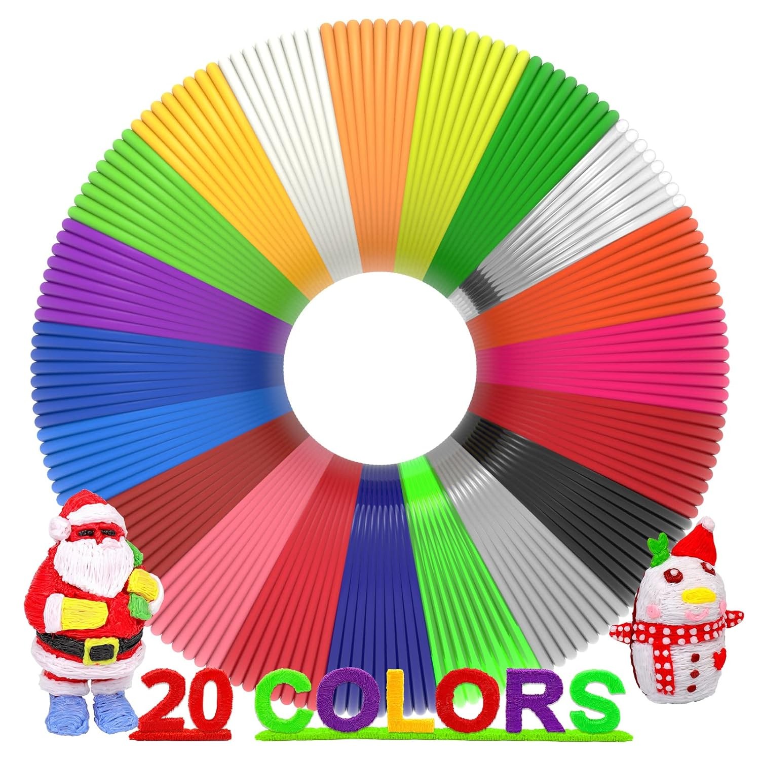 3D Pen Filament 400 Feet 20 Colors, dikale 3D Printing Pen Refills PLA Bonus 250