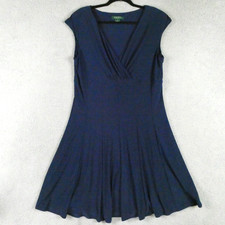 Ralph Lauren Dress Womens 16 Blue Fit & Flare V Neck Cap Sleeve Midi LRL