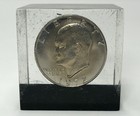 1972 Liberty Eisenhower Dollar Coin In Vintage Acrylic 2”x 2” Block No Mint Mark — photo 2