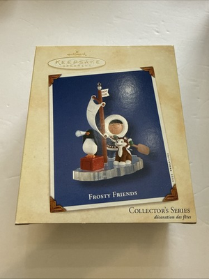 #ad 2003 Frosty Friends #24 On Ice Sailboat with Husky Hallmark Ornament $19.99