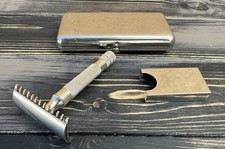 Antiker Vintage Rasierhobel Ca. 1920 Im Reiseetui, Rasierer Retro Set Sammler