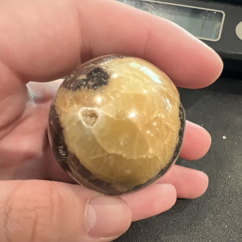 Polished Stone Crystal Sphere Ball Black & Tan 128g (4 1/2 oz) septerian dragon