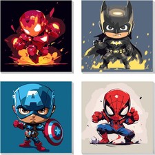 4 Pack Paint by Numbers Kit for Kids 4-12, Framed Canvas, Anime, 8x8 Inch