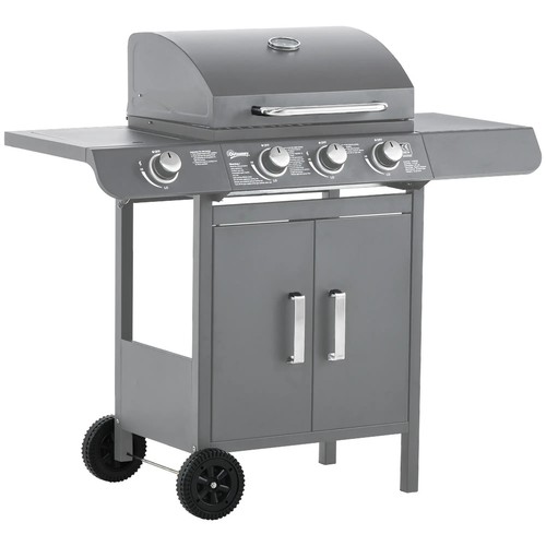 Barbecue a Gas 3+1 Bruciatori, Carrello Barbecue da Esterno con Ruote, Riscaldamento - Foto 11 di 12