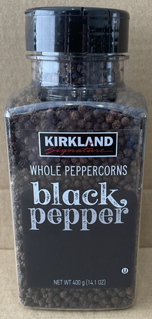 Kirkland Signature Whole Black Pepper Peppercorn Food Seasoning Spice Jar 399g