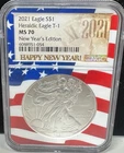 2021 Type 1 American Silver Eagle NGC MS 70 Happy New Year Day Edition Flag