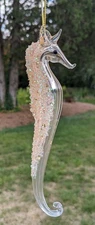 Seahorse Glass Christmas Ornament Sea Coastal Nautical Embellished Glitter Gold