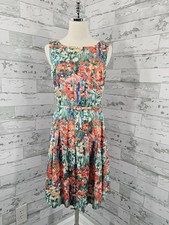 Talbots Floral Fit & Flare Pleated Belted Pockets Dress Womens Petite 8