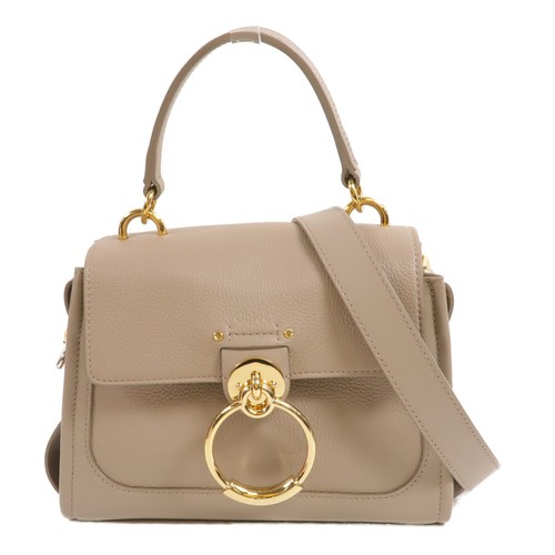 CHLOE GHW Mini Tess Day 2 Way Shoulder Bag Calfskin Leather Gray