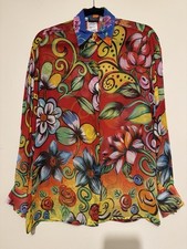 Vintage 90 s Gianni Versace Semi Sheer Floral Mania Button Up Shirt