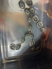 VTG CONCHO METAL STAMPED CHAIN LINK TURQUOISE BELT SOUTHWEST BOHO 32" L