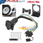 Flat 4 Pin to 7 Way Blade RV Trailer Plug Adapter Tow Truck Light-Wire Connector