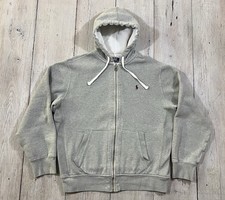Vtg Polo Ralph Lauren Full Zip Hoodie Heather Gray Burgundy Pony Logo Size Large