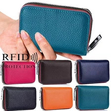 Genuine Leather Wallet RFID Blocking Secure Zip Around Credit Card Holder Purse