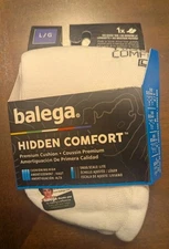 Balega Hidden Comfort, No Show White Unisex Socks, 1 Pair Size Large - NEW