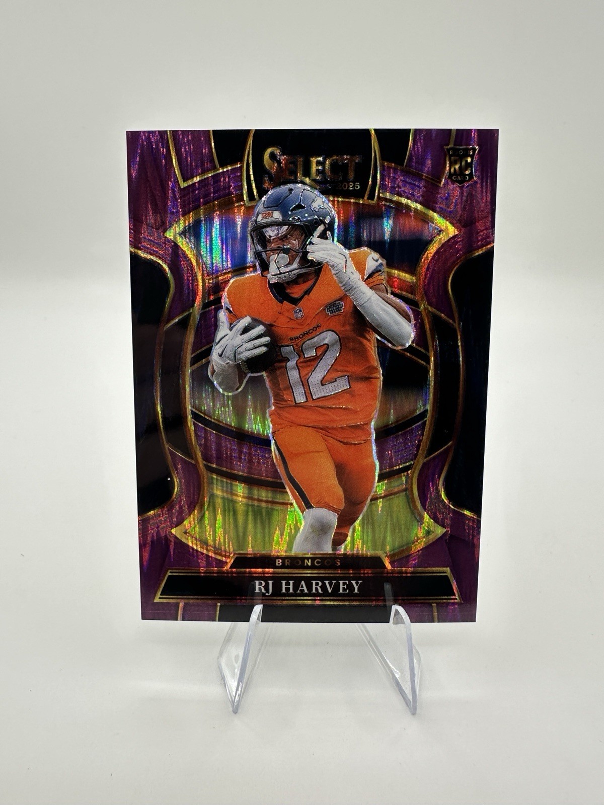 2025 Panini Select RJ Harvey #10 Concourse Level Purple Shock Prizm /699 (RC)