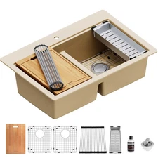 Karran USA QTWS-880 33" Drop In Double Basin Quartz Composite - Beige