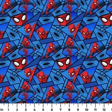 Cotton Spiderman Spiders Marvel Movie Blue Fabric Print by Yard D601.12
