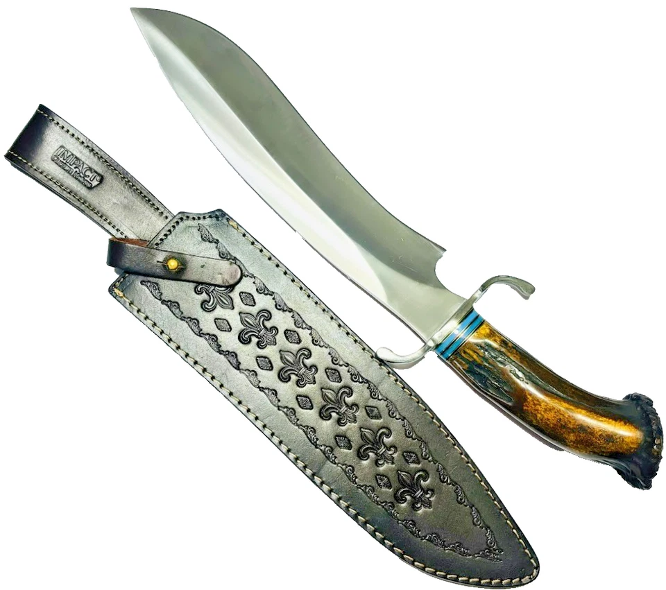 Impact Custom Made Cutlery Sasquatch 18" BOWIE KNIFE Stag Handle Handmade Knives - Image 2 of 4