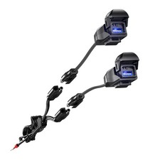 Motorcycle USB Power Supply, Waterproof, Dual Ports, SAE DC 12V Fuse, Power S...