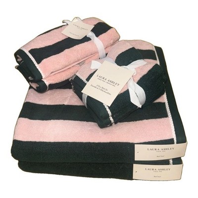 Laura Ashley Sunshine Stripe Green Pink 100% Cotton 8 Piece Towel Set NWT