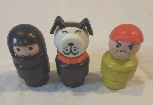 Vintage Fisher Price Little People Figure Lot of 3, Race Car driver, Dog, Boy