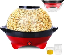 TLGREEN 6 Quart Popcorn Machine - 24 Cups, Stir Crazy Popper Red 